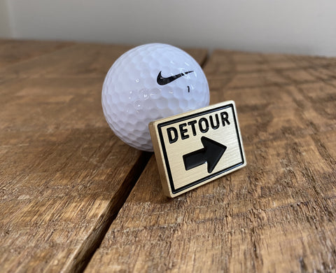 Brass "Detour Sign" Golf Ball Marker